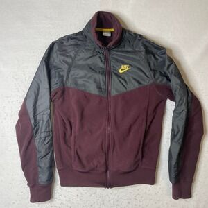 Nike Sportswear Track Jacket Fleece Nylon Burgundy Yellow Logo Size Silver Tag